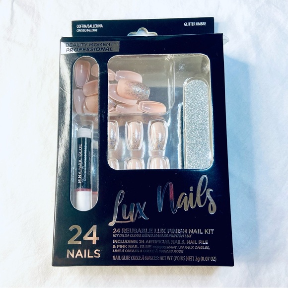 Beautiful Lux Nails Kit 24 clous reusable / pink color/ New withBox - Picture 2 of 4